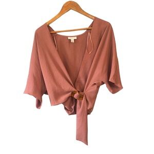 Topshop Womens US 8 Dusty Rose Wrap Top Tortoise Shell Ring Kimono Sleeve Crepe